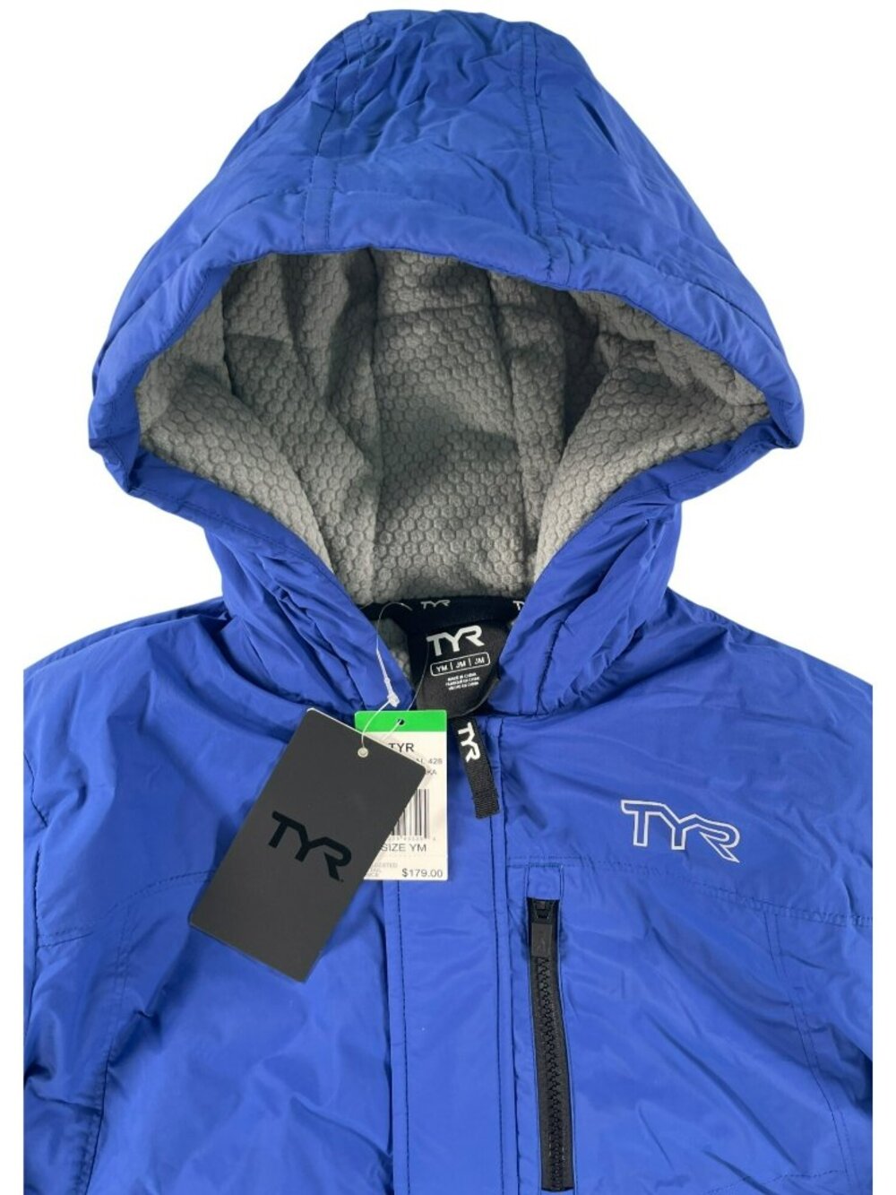TYR Youth Hydrosphere Alliance Swim Parka Blue Water Repellent Hooded Sz YM NEW - Picture 3 of 10